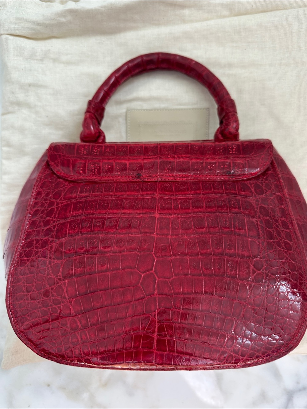 Nancy Gonzalez Red Croc-Embossed Top-Handle Satchel - Picture 2 of 5